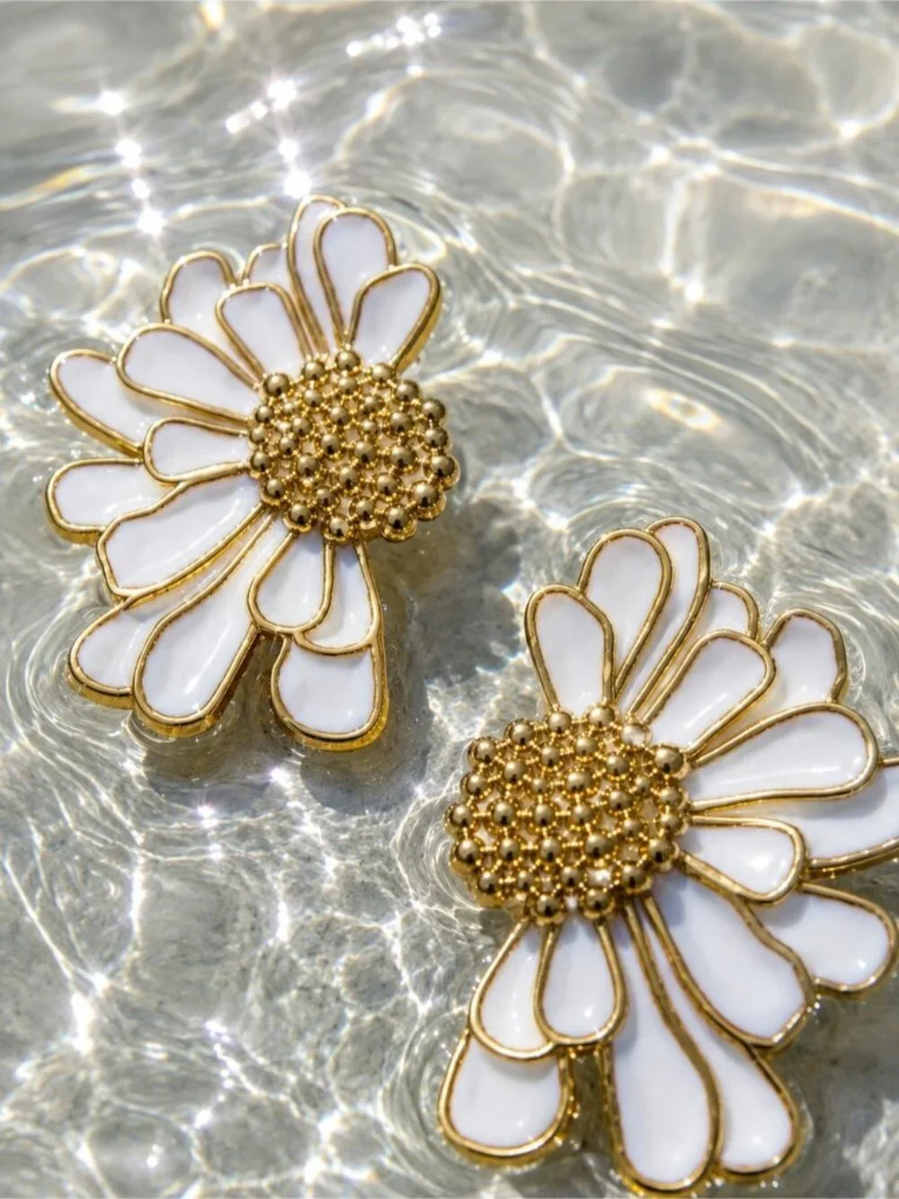 White and Gold Daisy Statement Earrings